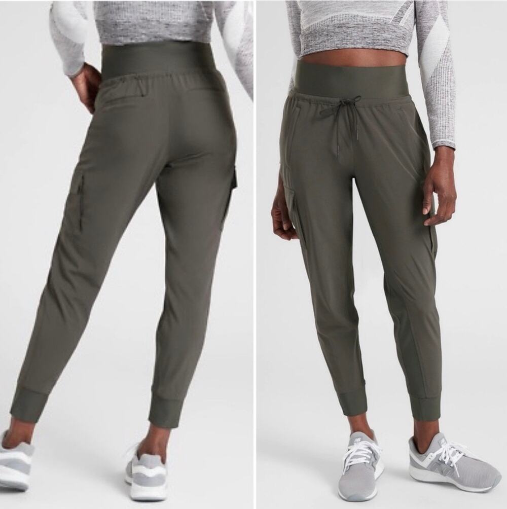 Athleta Sutton Jogger Pant 8 Green Cargo Stretch Zip Pockets 405713
